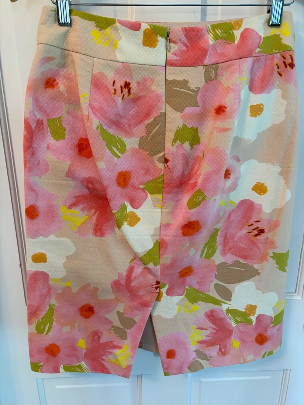 J. Crew Pink Floral Pencil Skirt with Green Accents